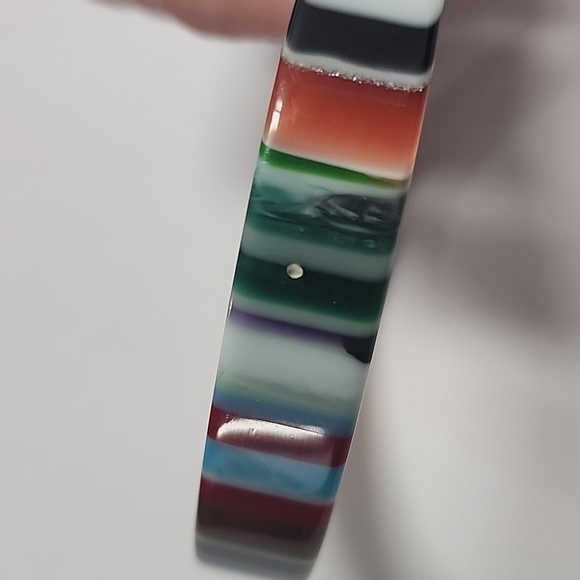 Vintage Sobral Bangle Rainbow Stripe Resin Signed Designer Collectible Bracelet - Picture 4 of 6